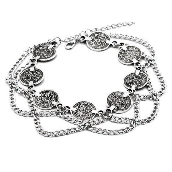 Bohemian Silver Coin Tassel Anklet - Picture 4 of 13